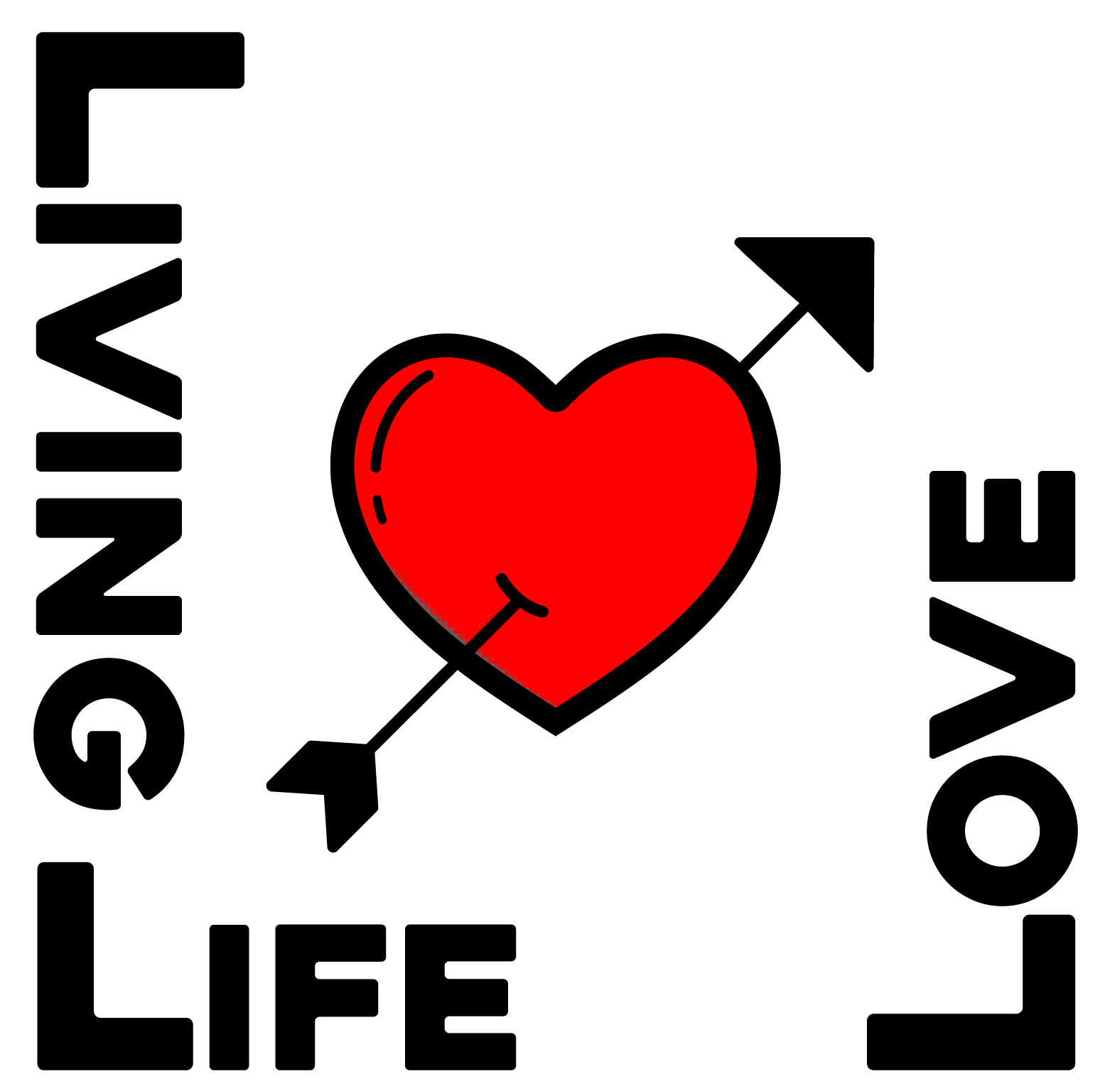 A heart with an arrow and the words " living life love ".